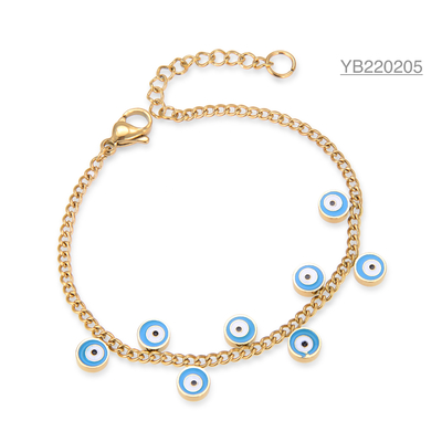 Lüks Marka 18 Ayar Altın Kaplama Mücevher Mavi Göz Emaye El Sanatları El Zinciri Bilezikler